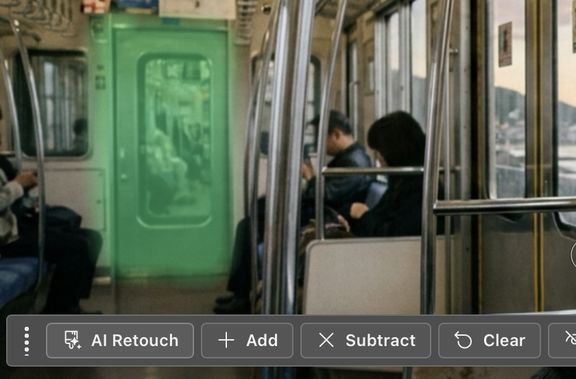 PaintNode AI retouch dialog with source, mask, and result previews